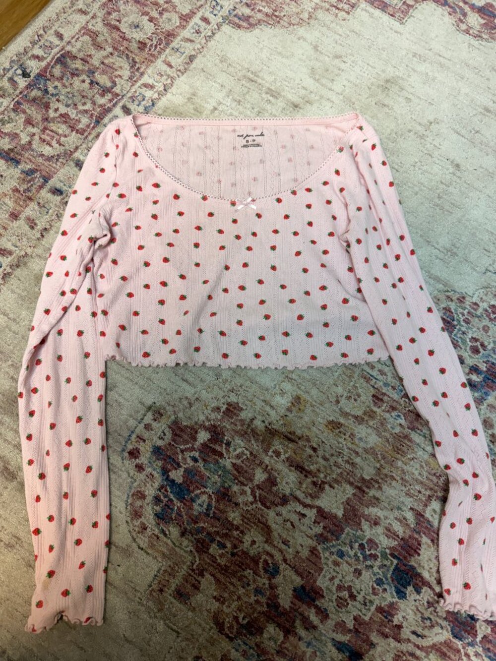 Out From Under Kids Girls Pink Strawberry Long Sleeve pointelle Top Size Small